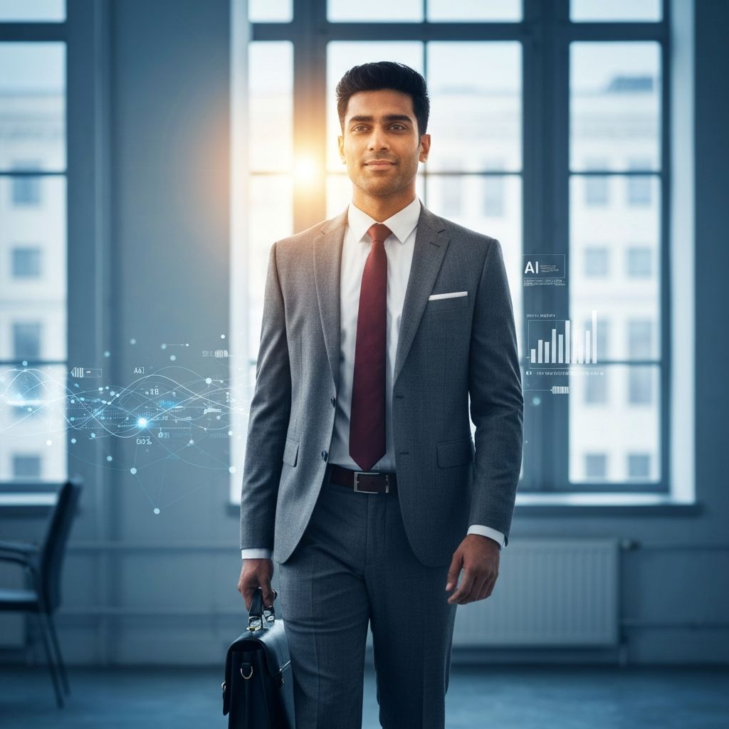 Professional preparing for visa interview with AI assistance